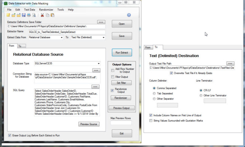 Data exports with data masking.